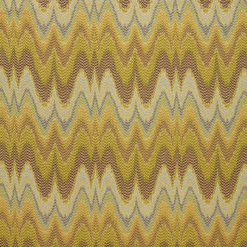 Mustard yellow, brown, cream and pale blue chevron zigzag weave; textured fabric for upholstery or apparel.