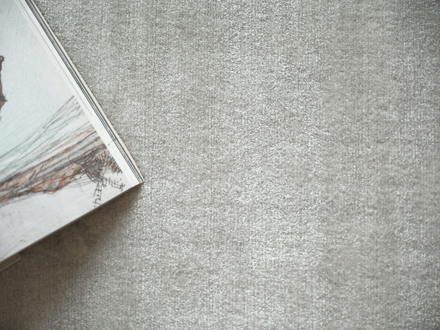 Corner of a glossy magazine on a gray textured surface; cover features an ocean waves photo.