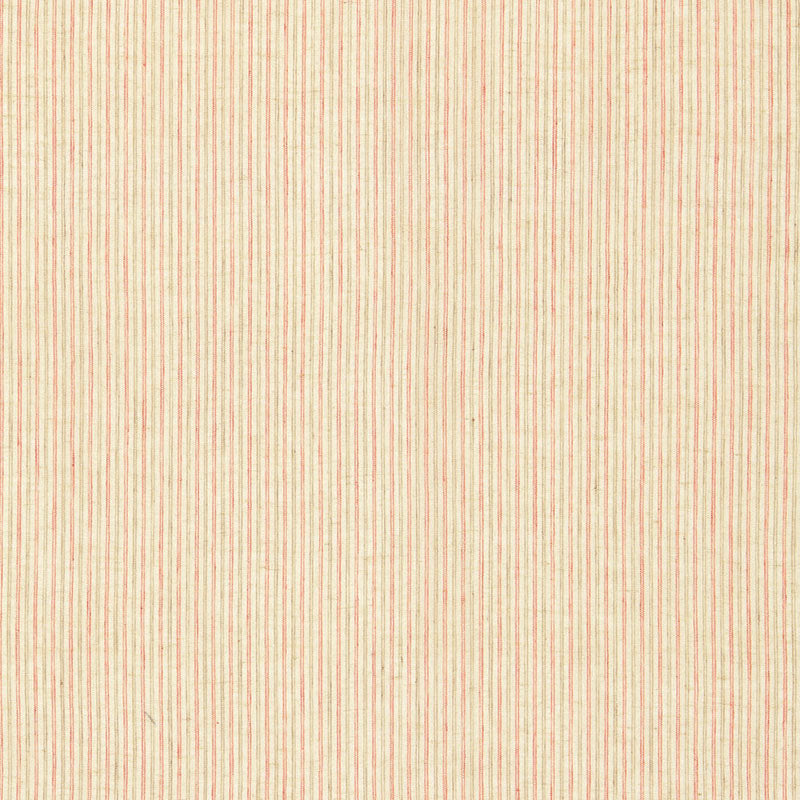 Beige fabric texture with narrow pink-orange vertical pinstripes and a soft woven look.