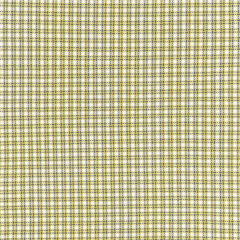 Textured woven fabric with a small checkered lattice in mustard, olive, and beige; ideal upholstery fabric.