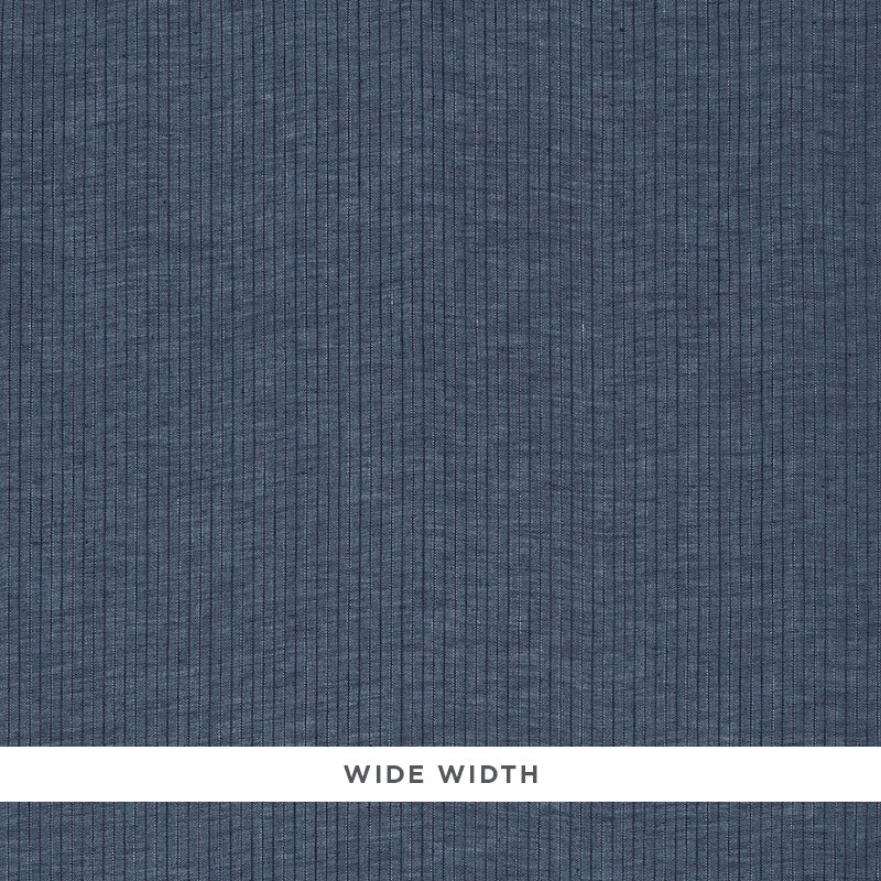 Blue denim-like fabric with subtle vertical ribbing; casual, versatile material for jeans or shirts.