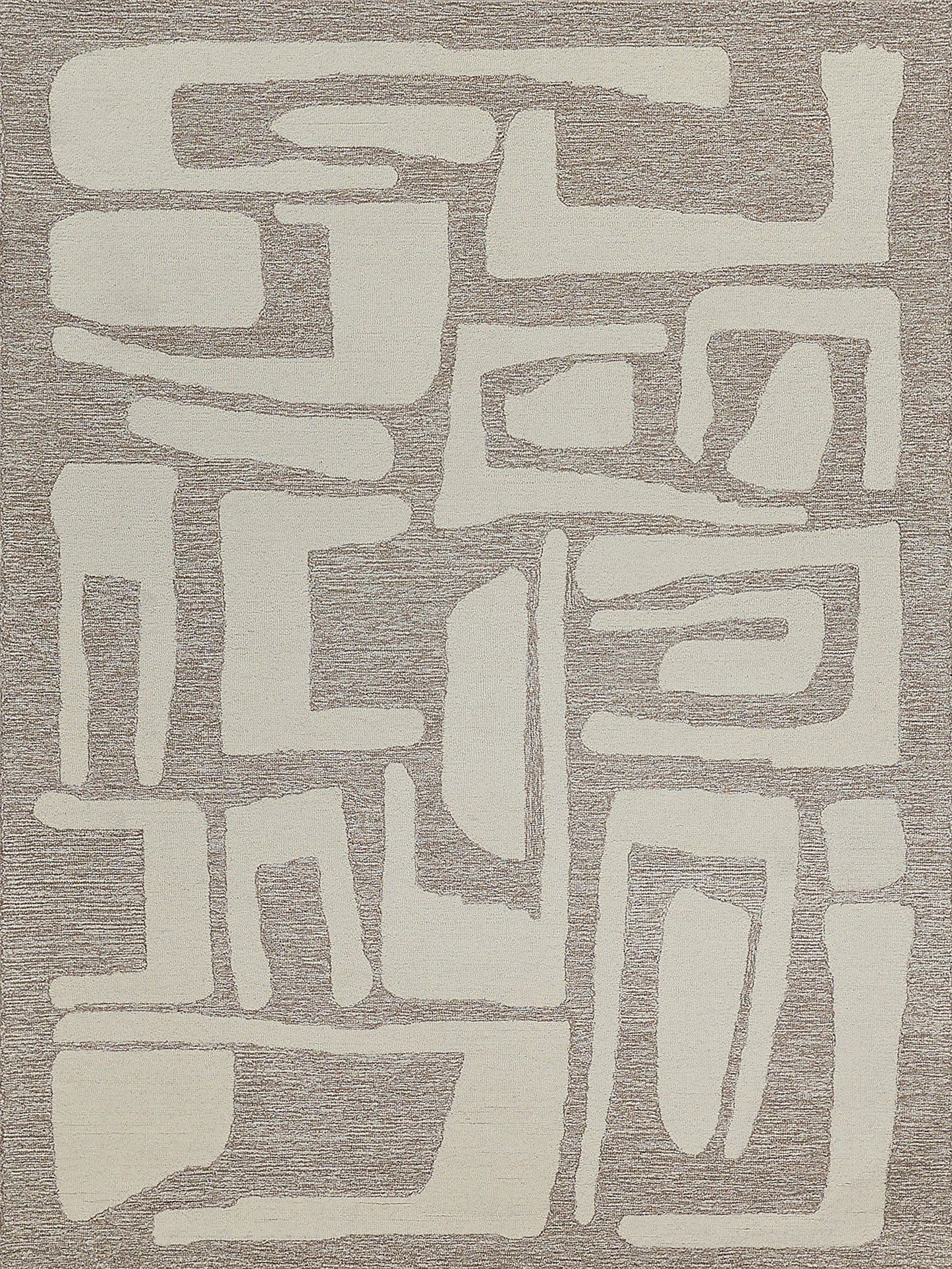 Textured rug featuring an abstract beige and cream design on a neutral background, ideal for modern decor.