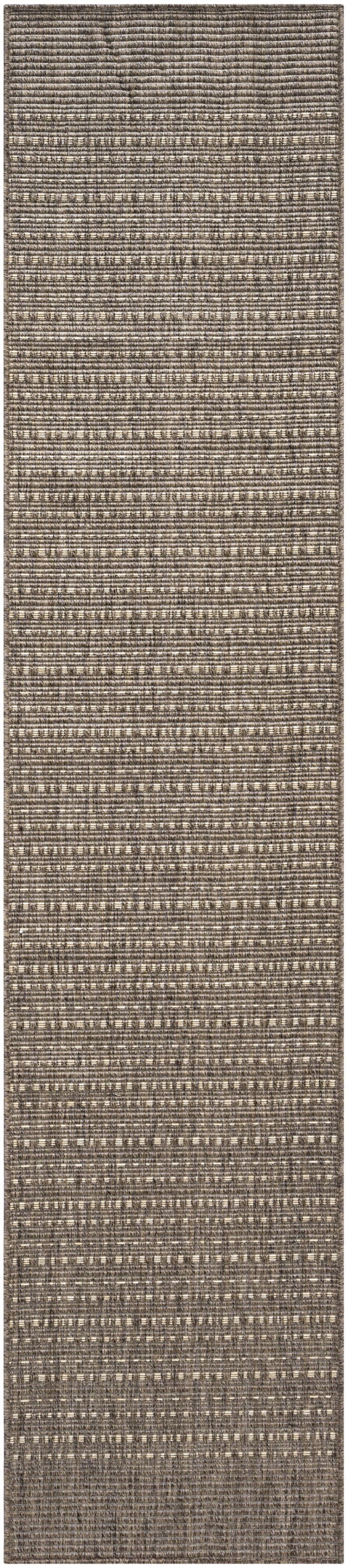 Neutral woven runner rug in brown & taupe with subtle horizontal texture; rustic casual decor.