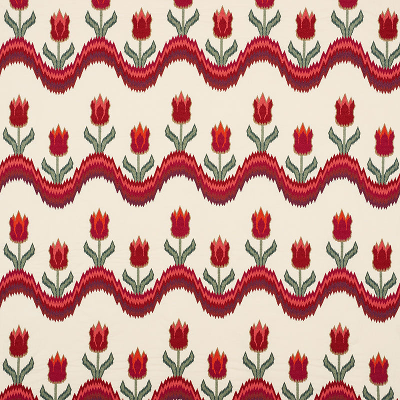 SCHUMACHER CONTEMPORARY EMBROIDERIES TULIP FLAMESTITCH EMBROIDERY EMBROIDERIES EMBROIDERIES VERMILION - 70271