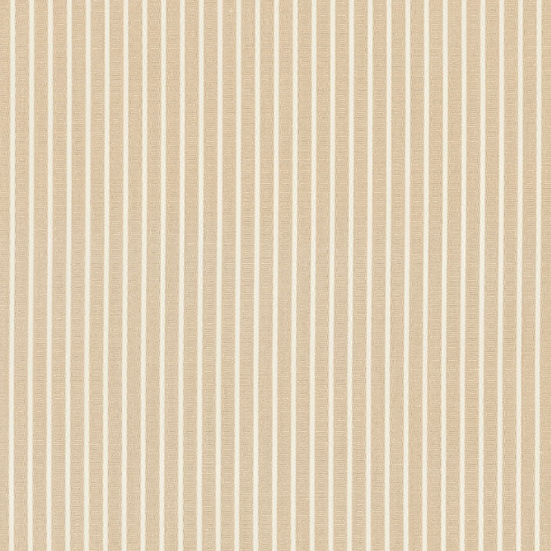 Beige textured fabric wallpaper with thin white vertical stripes, subtle linen weave for a modern striped look.