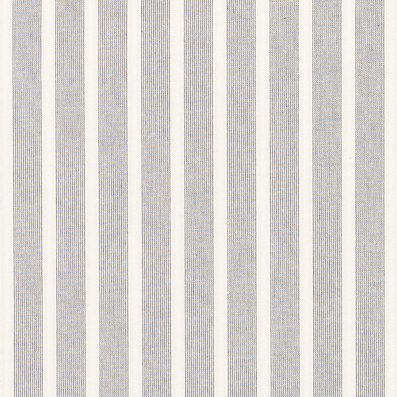 Pinstriped fabric with narrow pale blue vertical stripes on white, ideal for curtains or light upholstery.
