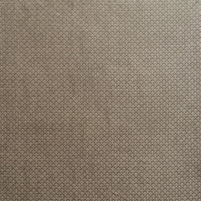Taupe fabric with a small diamond trellis pattern; textured upholstery fabric for furniture or decor.