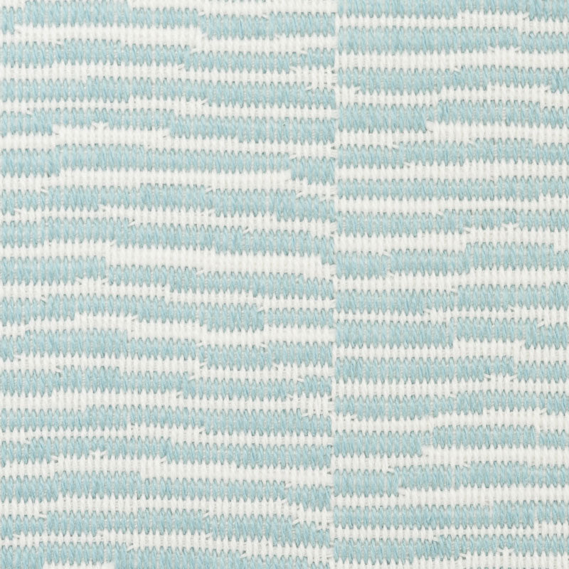 Light blue & white woven fabric with pale horizontal wavy stripes & a central seam.