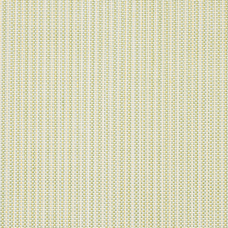 Beige linen-like woven fabric swatch with fine pale yellow-green vertical stripes and textured weave.