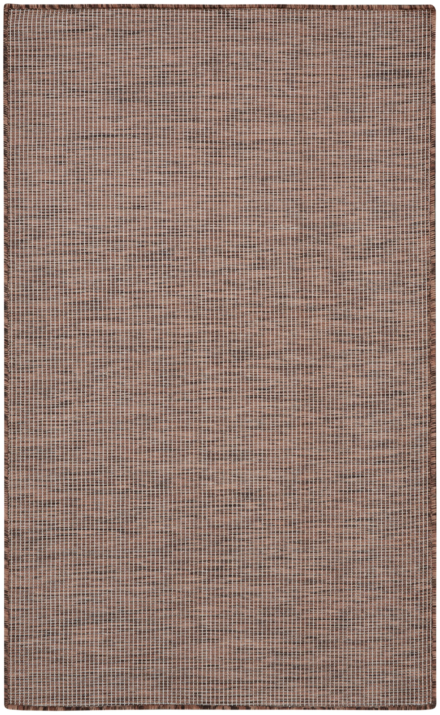 Rectangular brown and tan woven rug with subtle checkered grid pattern and dark border.