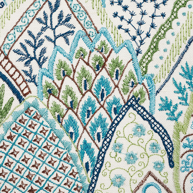 SCHUMACHER PALAMPORE ALBIZIA EMBROIDERY EMBROIDERIES EMBROIDERIES BLUE , GREEN - 76311