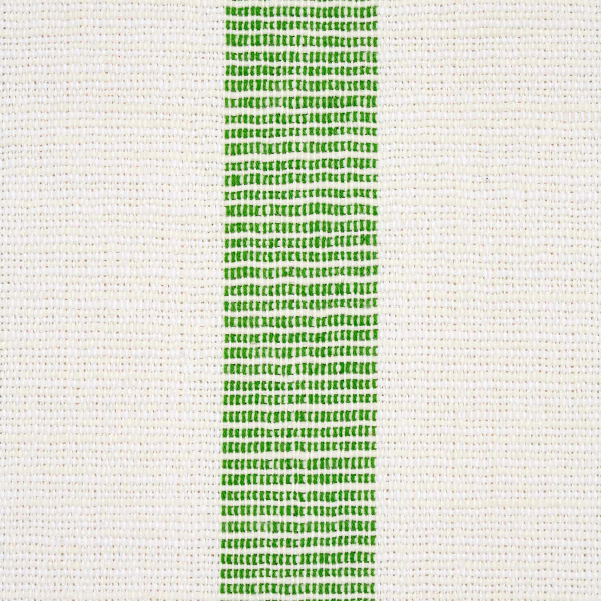 Cream woven fabric with a bright vertical lime-green stripe and a textured surface.
