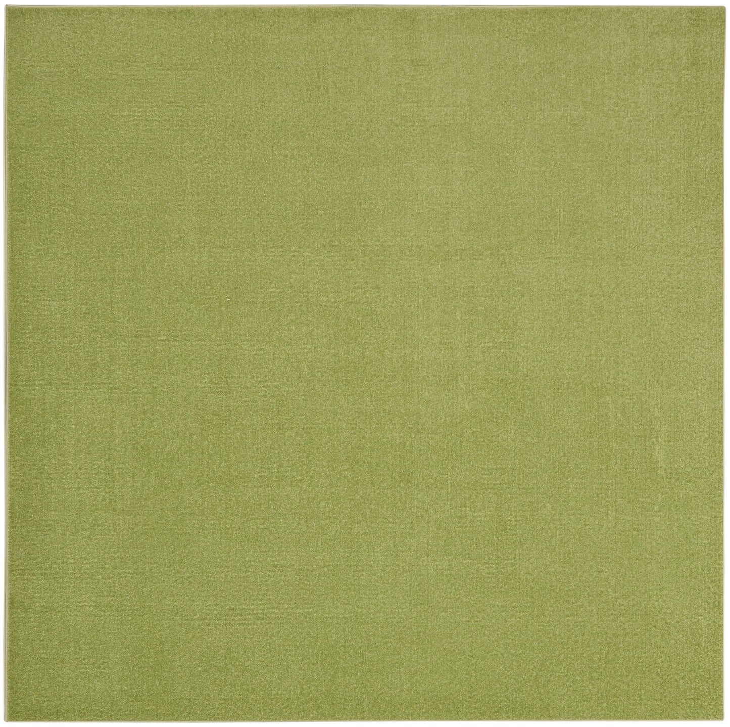 Olive green textured outdoor rug; square-shaped.