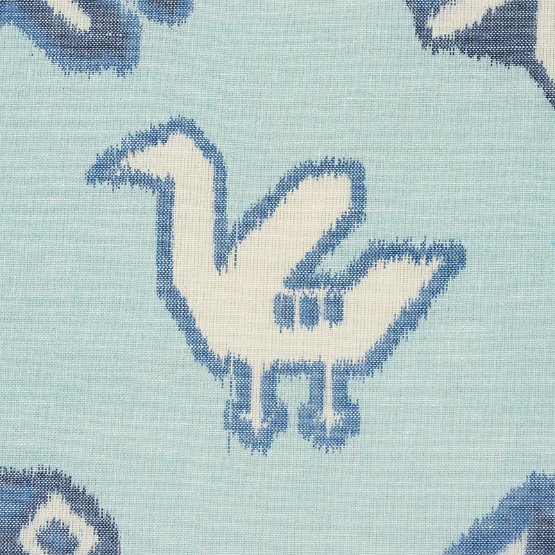 Light blue woven fabric with a blue warp-print pattern.