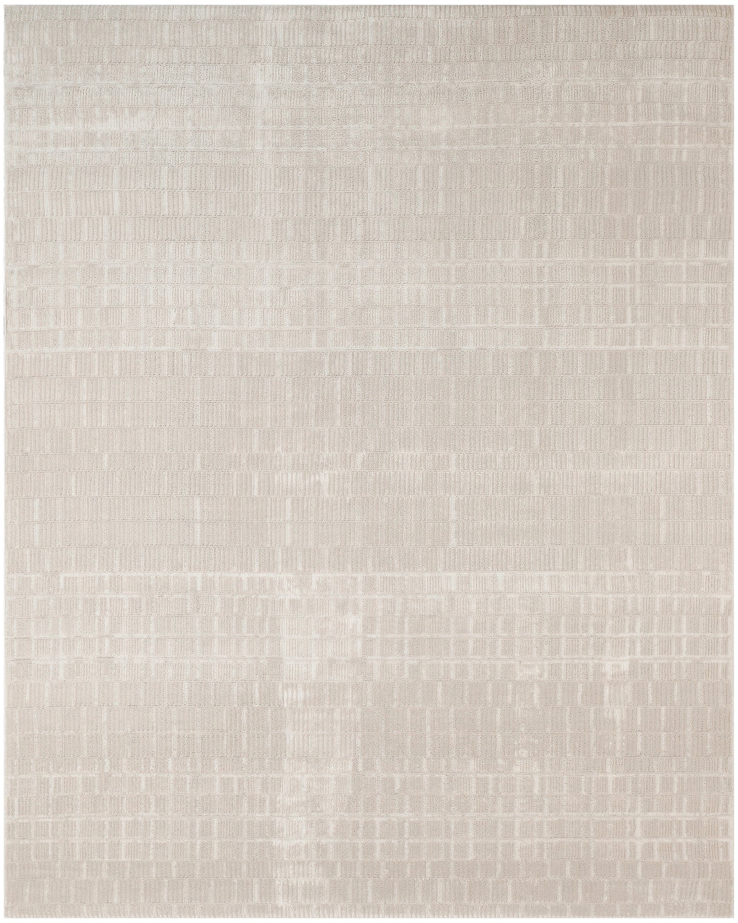 Beige rectangular area rug with subtle woven grid pattern and soft texture; modern minimalist style.
