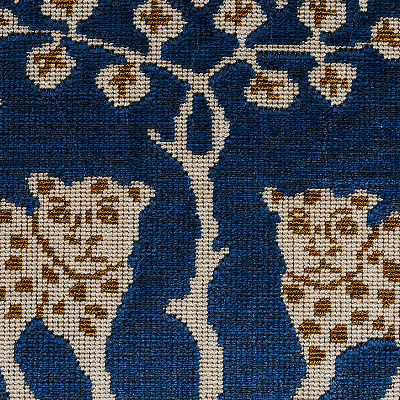 SCHUMACHER FABRIC CUT & PATTERNED VELVETS WOODLAND LEOPARD VELVET SAPPHIRE - 80082