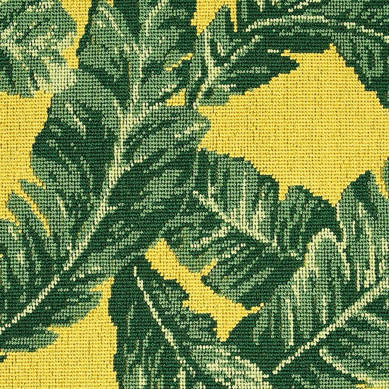 SCHUMACHER PERENNIAL FAVORITES TROPICAL LEAF ??PINGL?? WOVEN WOVEN GREEN , YELLOW - 80091