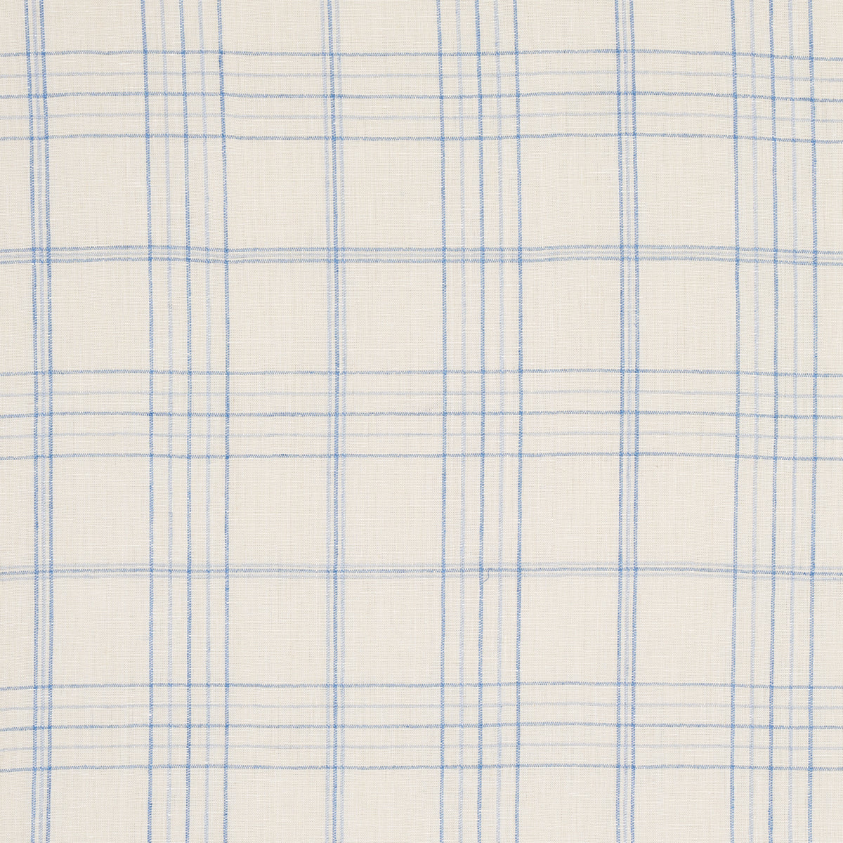 Cream fabric with light blue windowpane plaid lines forming a grid pattern.