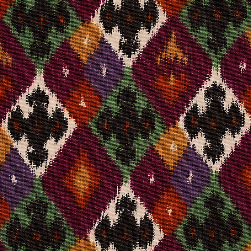 SCHUMACHER CABANA SASHA DIAMOND IKAT PATTERN WOVEN PATTERN WOVEN JADE AND PLUM - 80662