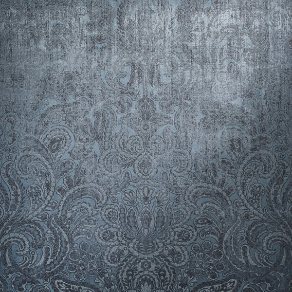 Blue damask wallpaper with a subtle gradient and matte finish