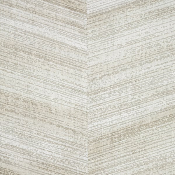 Beige and cream chevron wallcovering with textured brush-stroke lines.