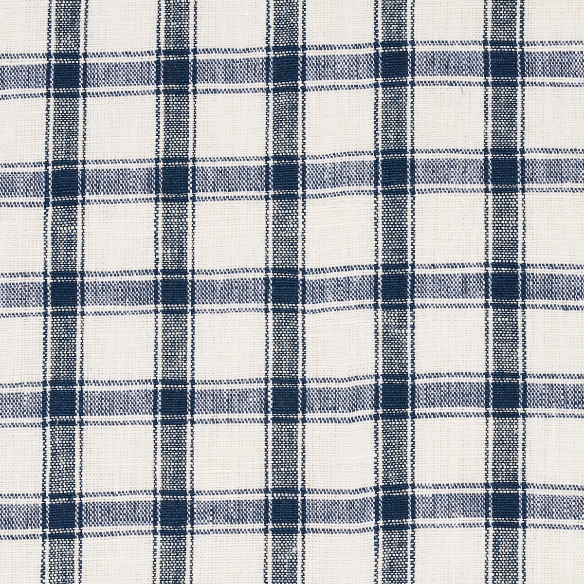 Navy & white plaid fabric with woven texture in a classic check pattern.