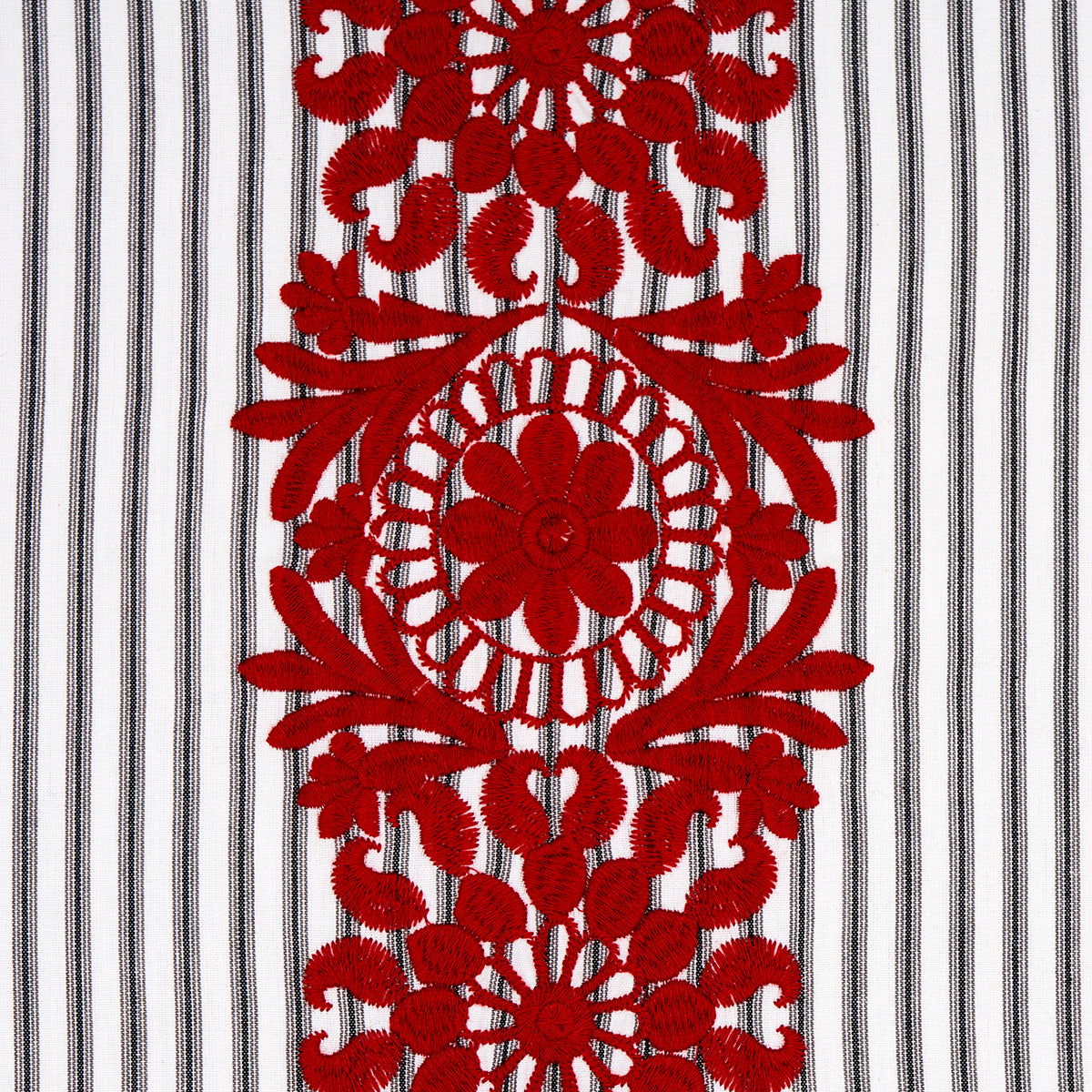 SCHUMACHER UNCOMMON THREADS Joelle Stripe EMBROIDERIES EMBROIDERIES RED ON BLACK - 81542