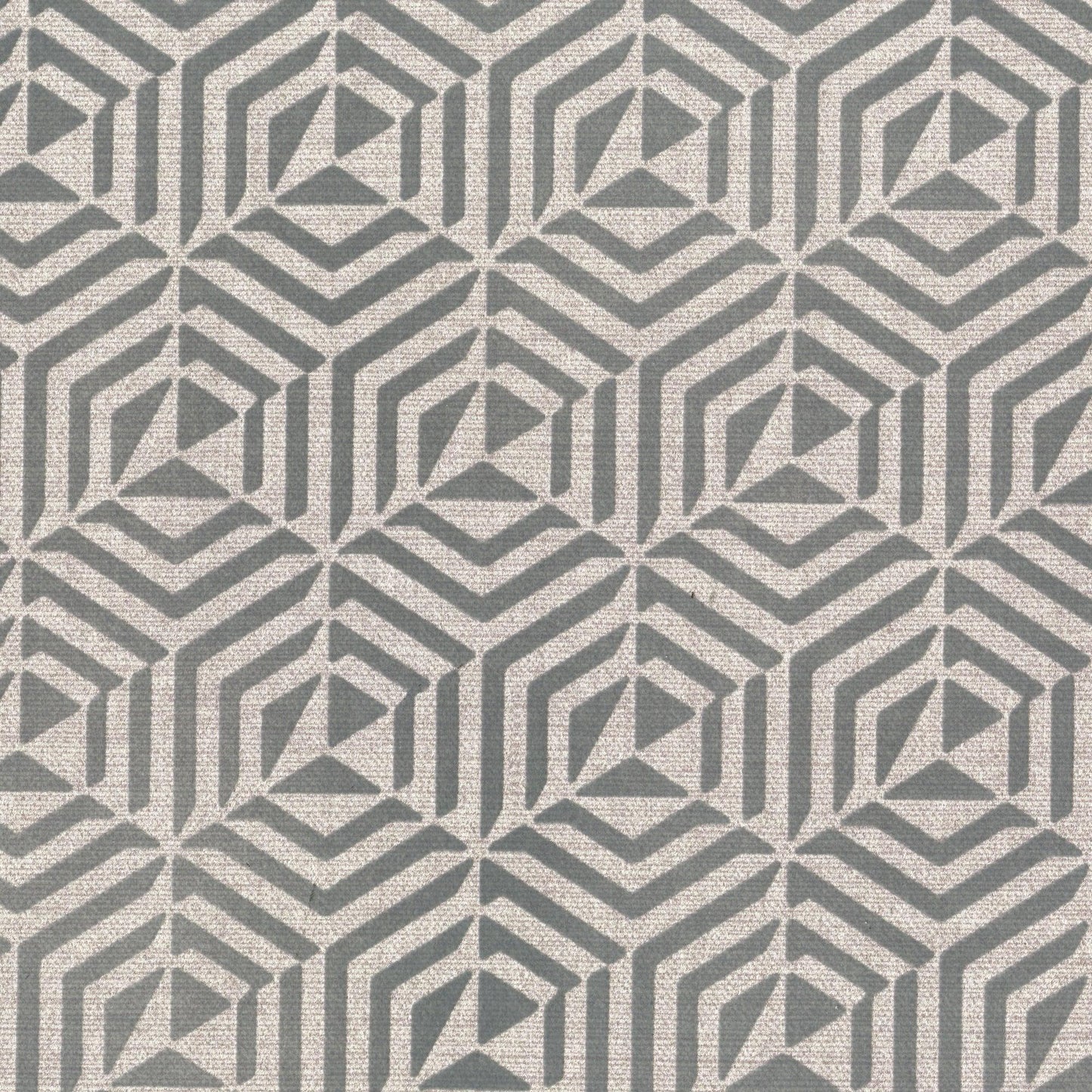 Gray geometric tile-like pattern of interlocking square spirals; modern wallpaper or fabric texture, seamless repeat.