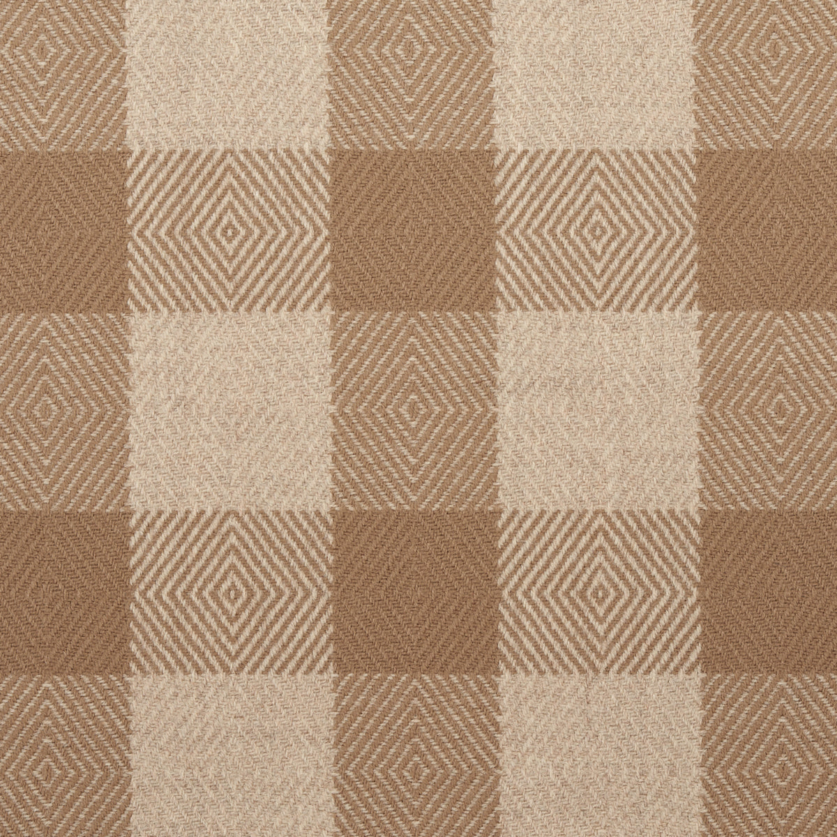 Beige and brown woven wool check fabric.