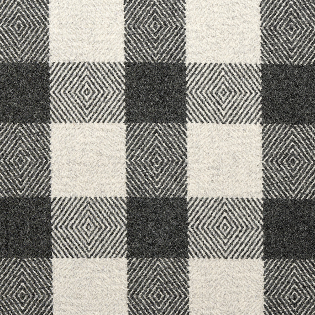 Gray, black & white wool check-pattern woven fabric.