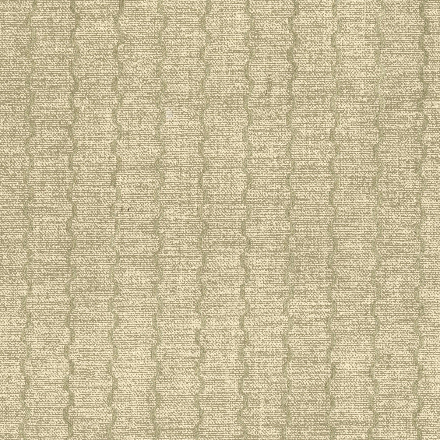 Beige non-woven wallpaper with a vertical wavy stripe pattern in olive-tan and gold-brown tones.