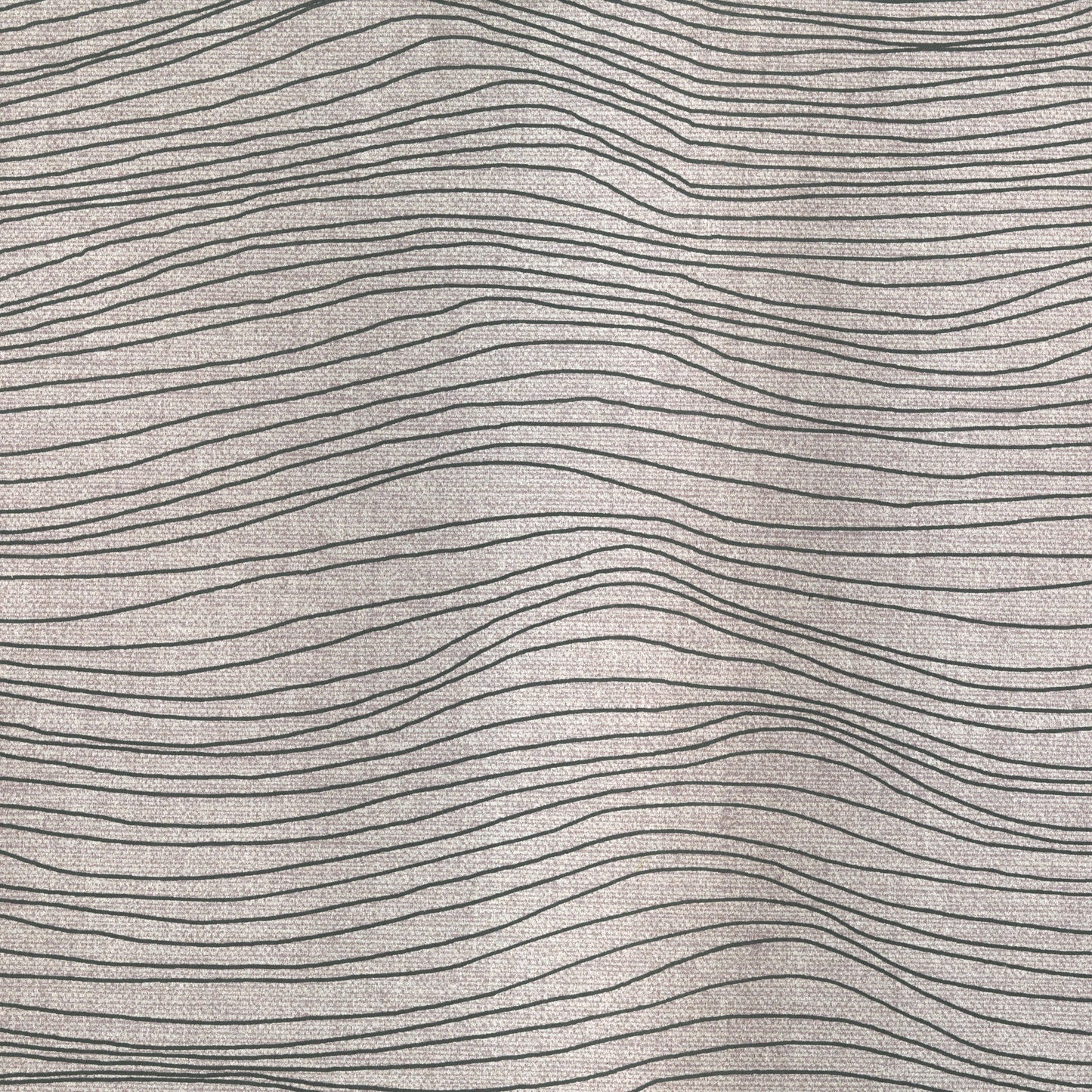 Beige speckled fabric with dark navy wavy stripes, ripple pattern; soft textile for apparel or home decor.
