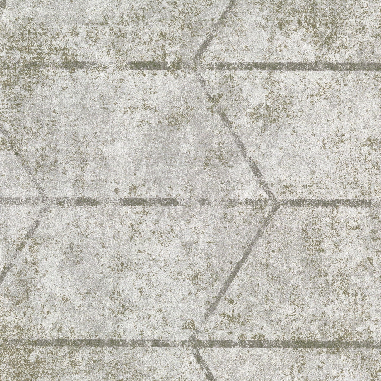 Light gray concrete paver tiles with weathered texture and subtle mossy patina.