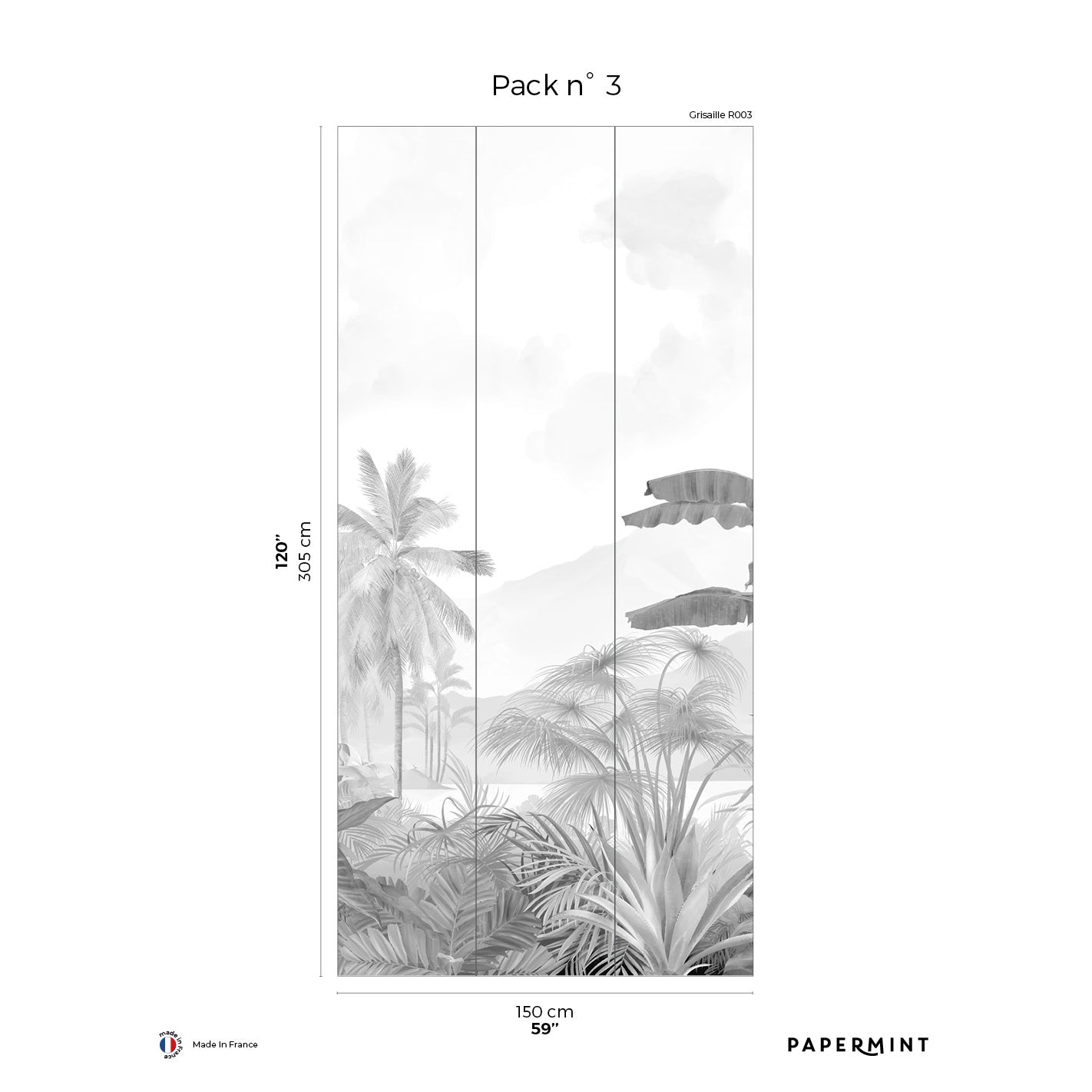 Veer Decor Amazonia Pack 3 in Gray Wall Mural Tropical Mural Gray Mural - 8184-AC3-C