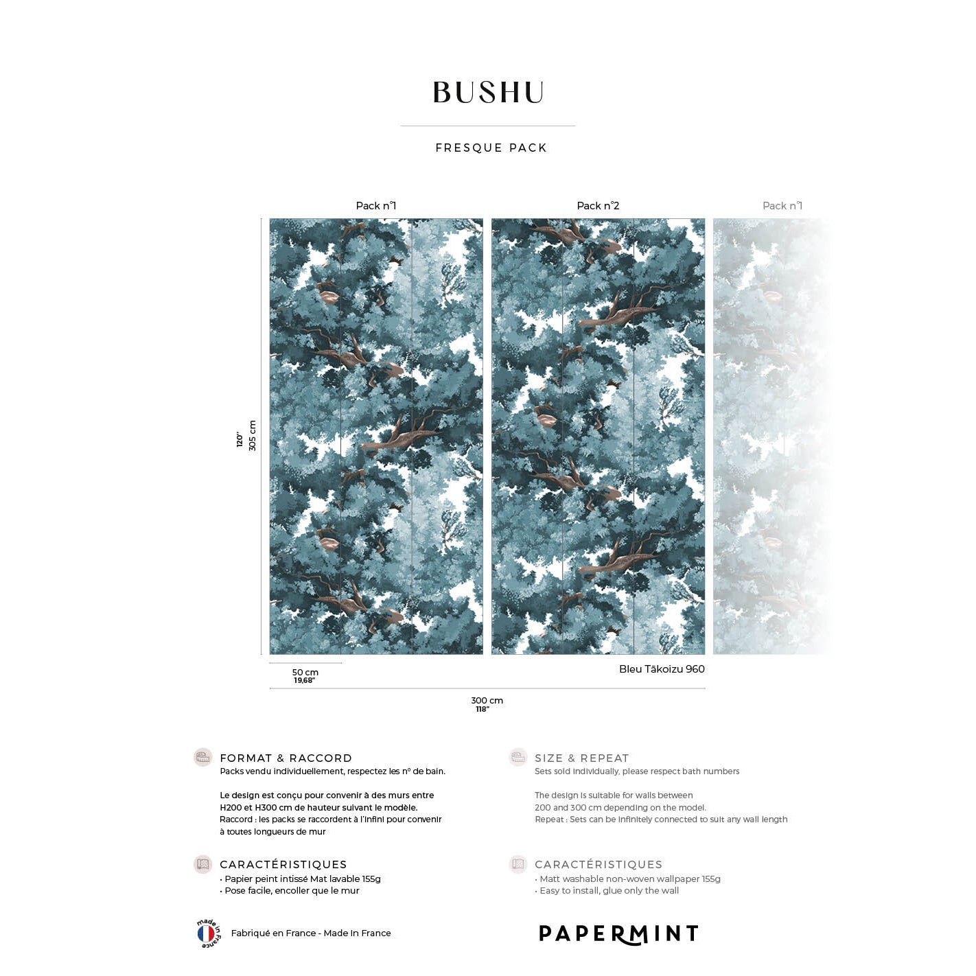 Veer Decor Bushu Pack 1 & 2 in Blue Wall Mural Nature Mural Blue Mural - 8184-BDL-AK2