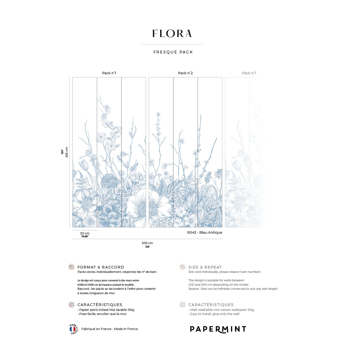 Veer Decor Flora Pack 1 & 2 in Blue Wall Mural Botanical & Floral Mural Blue Mural - 8184-BDL-BC3