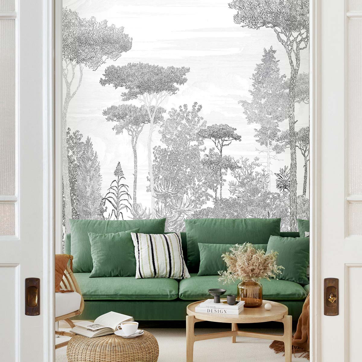 Veer Decor Pine Forest Pack 1 & 2 in Gray Wall Mural Nature Mural Gray Mural - 8184-BDL-BE