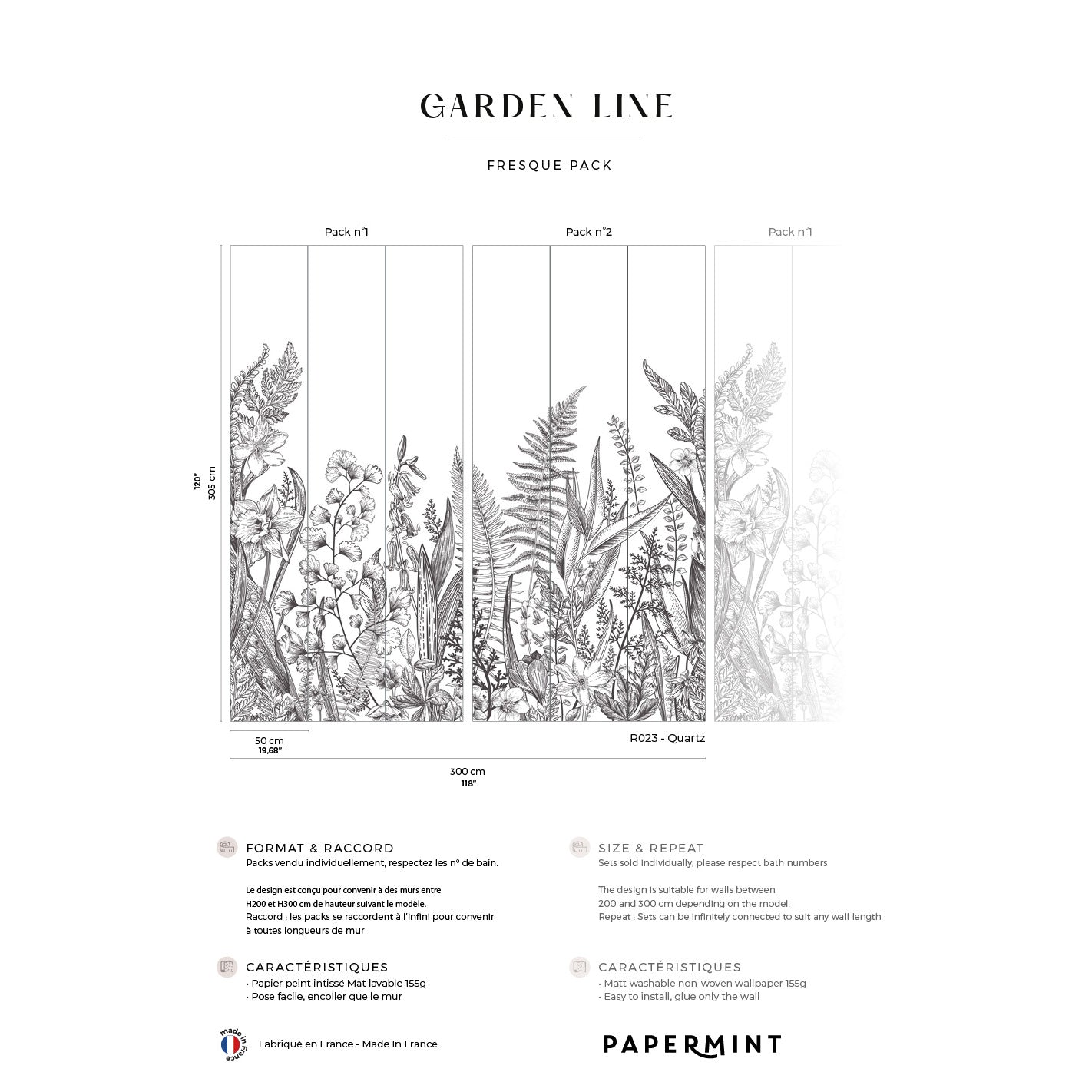 Veer Decor Garden Line Pack 1 & 2 in Gray Wall Mural Nature Mural Gray Mural - 8184-BDL-BG1