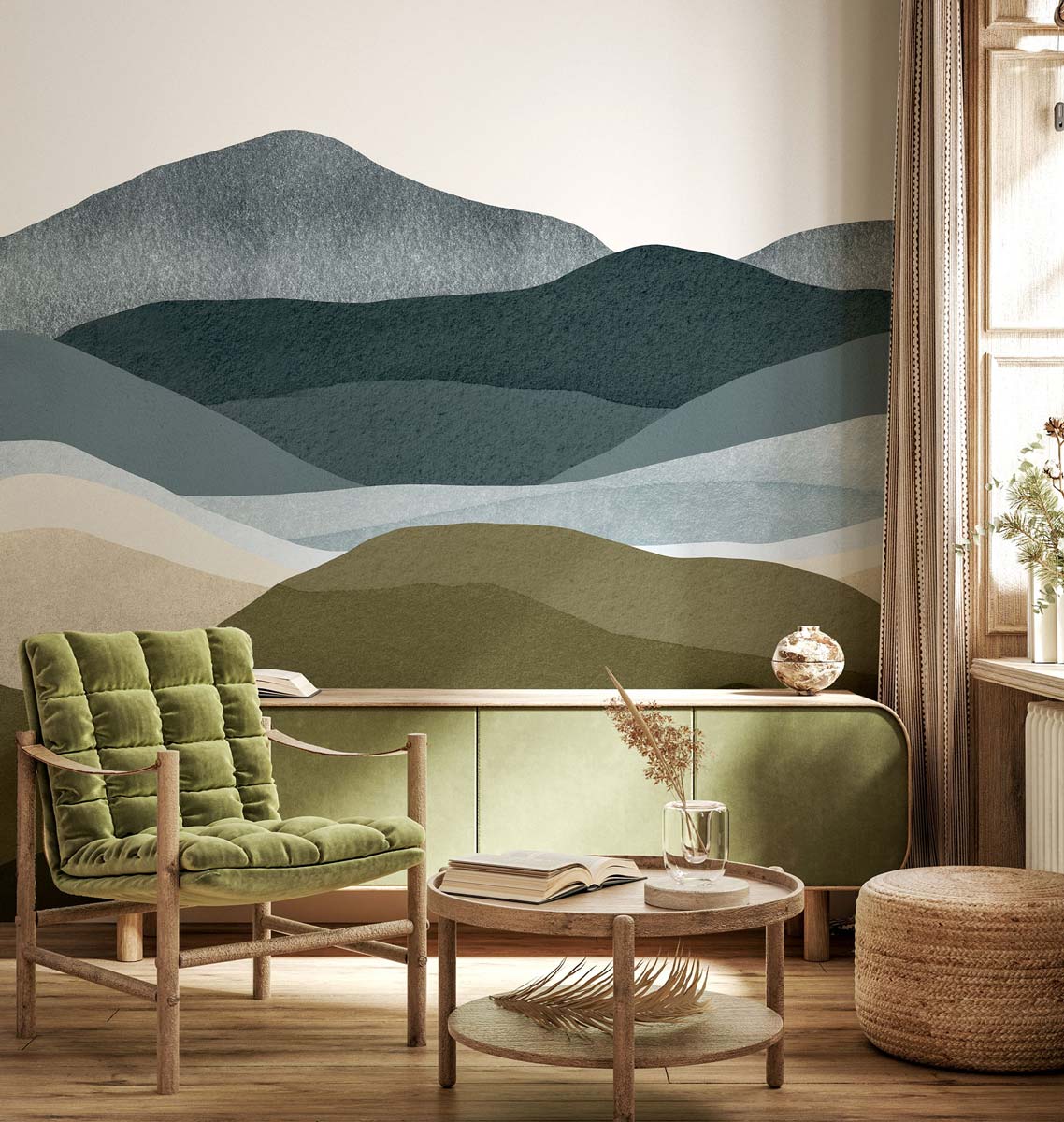 Veer Decor The Hills Pack 1 & 2 in Blue Wall Mural Landscape Mural Blue Mural - 8184-BDL-BP2