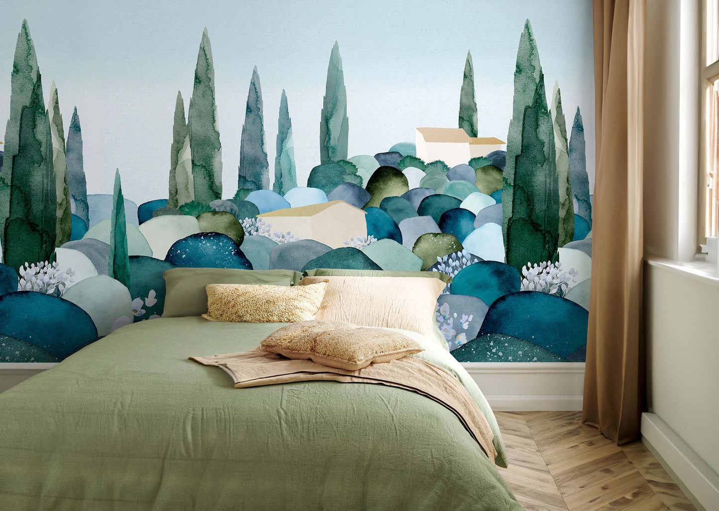 Veer Decor Cypresses Pack 1 & 2 in Blue Wall Mural Nature Mural Blue Mural - 8184-BDL-BQ