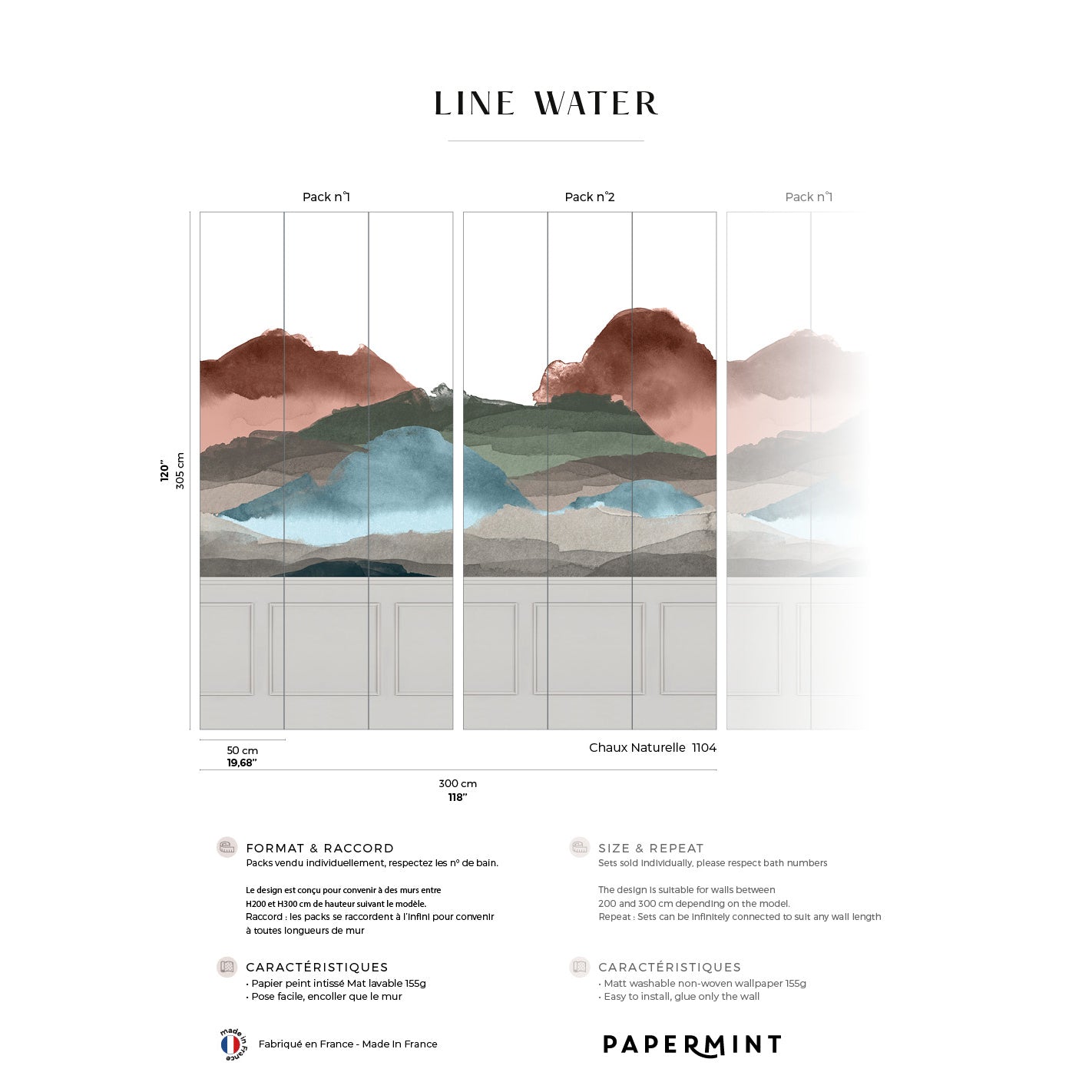 Veer Decor Line Water Chair Rail - with Faux Wainscoting Pack 1 & 2 in Gray Wall Mural Abstract Mural Gray Mural - 8184-BDL-BW1