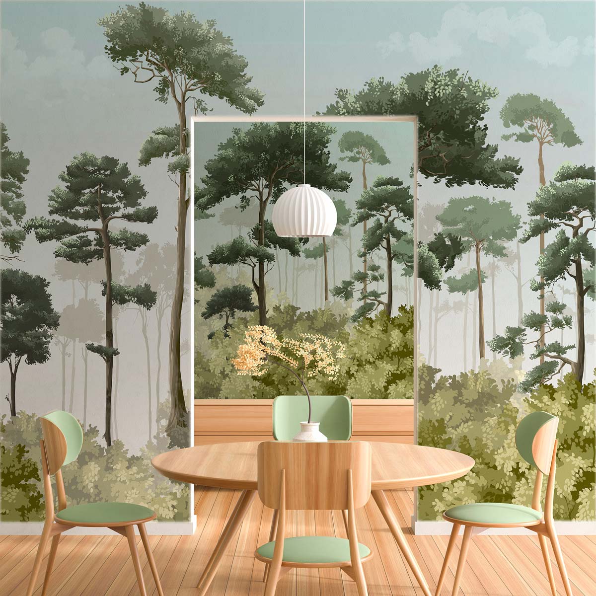 Veer Decor Matsu Pack 1 & 2 in Green Wall Mural Nature Mural Green Mural - 8184-BDL-CA3