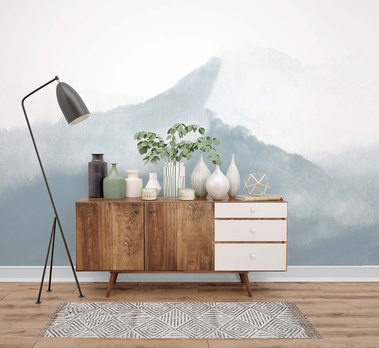 Veer Decor Mountain Water Pack 1, 2 & 3 in Blue Wall Mural Nature Mural Blue Mural - 8184-BDL-CG