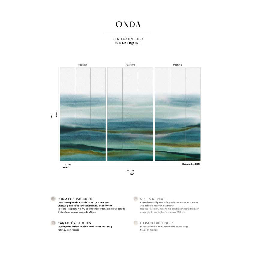 Veer Decor Onda Pack 1, 2 & 3 in Blue Wall Mural Abstract Mural Blue Mural - 8184-BDL-CK