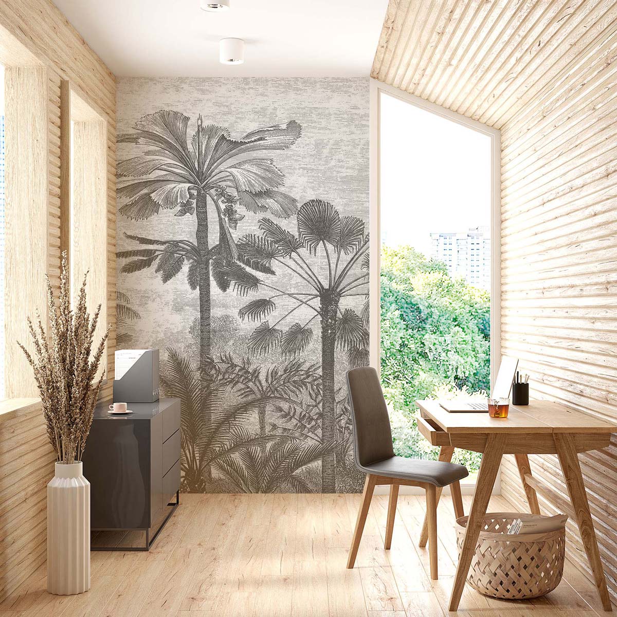 Veer Decor Palm Grove Pack 1, 2 & 3 in Gray Wall Mural Nature Mural Gray Mural - 8184-BDL-CL1
