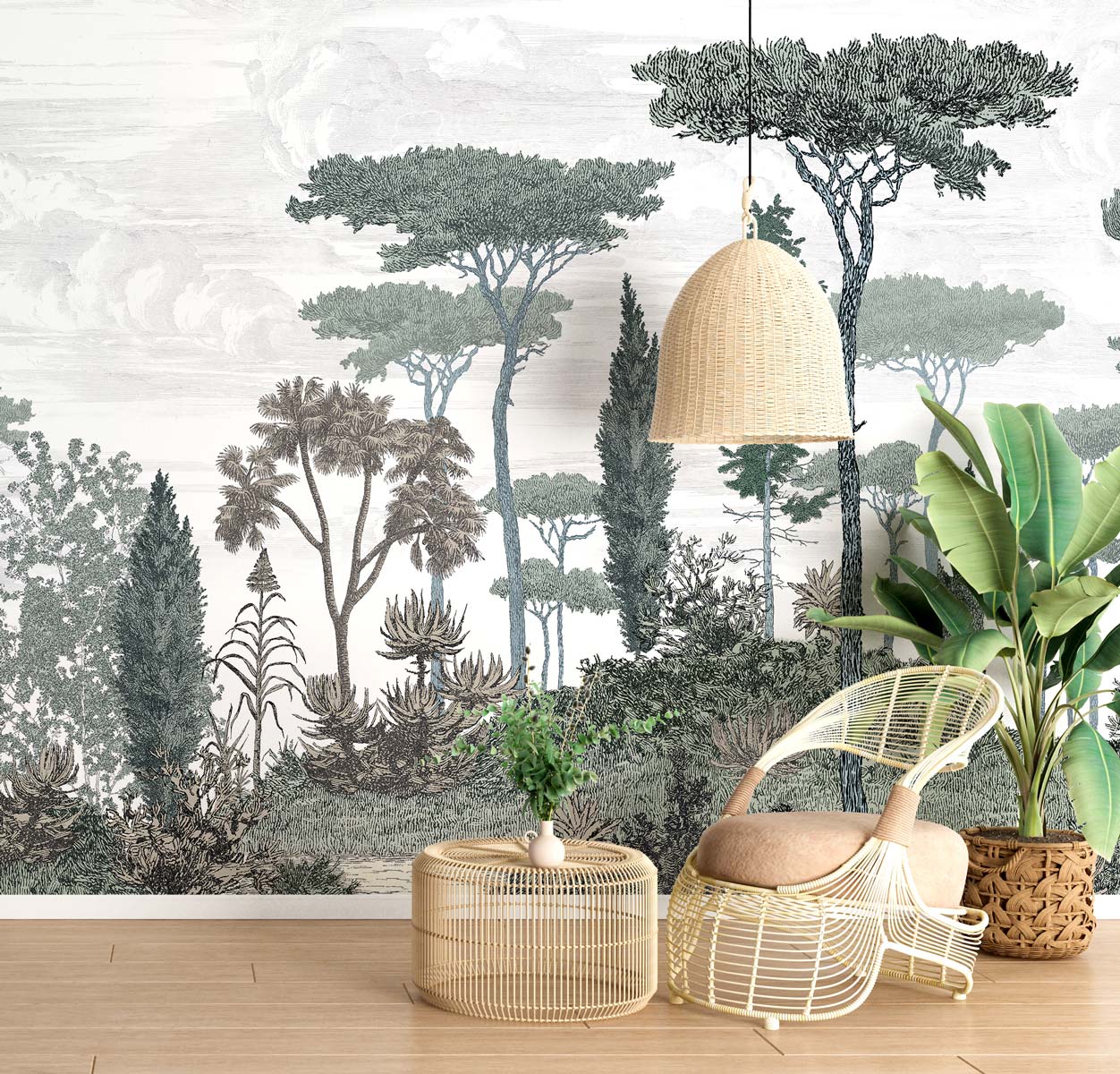 Veer Decor Pinery Pack 1, 2 & 3 in Green Wall Mural Nature Mural Green Mural - 8184-BDL-CN1