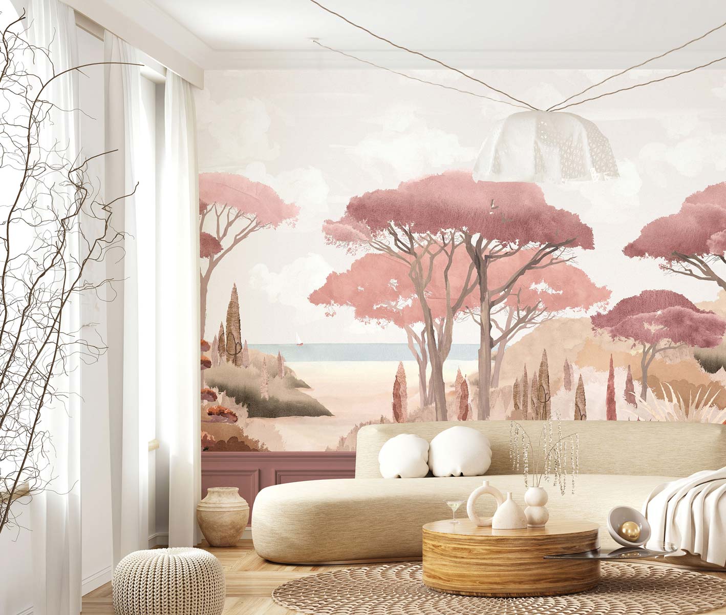 Veer Decor Riviera La Spiagga Pack 1, 2 & 3 in Pink Wall Mural Coastal Mural Pink Mural - 8184-BDL-CT1