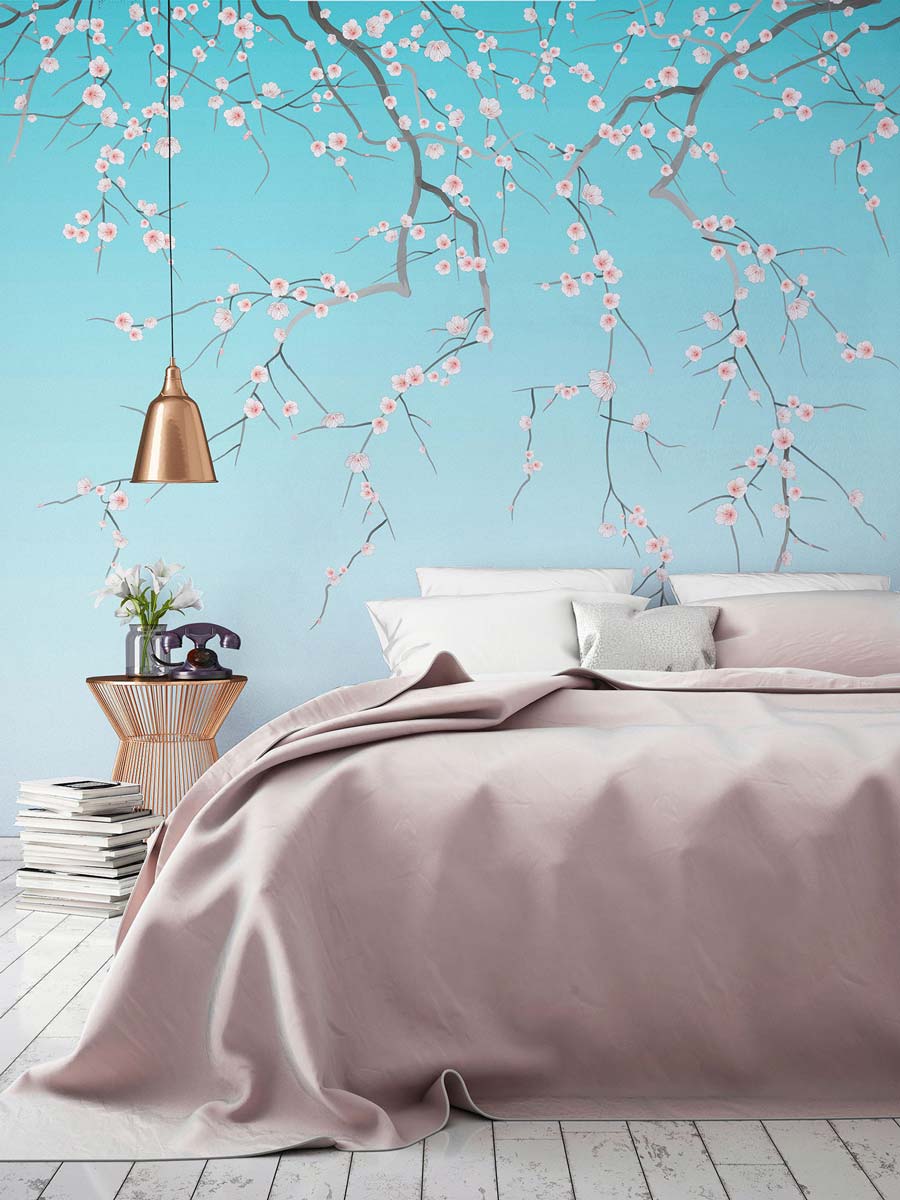 Veer Decor Sakura Pack 1 & 2 in Blue Wall Mural Botanical & Floral Mural Blue Mural - 8184-BDL-CW1