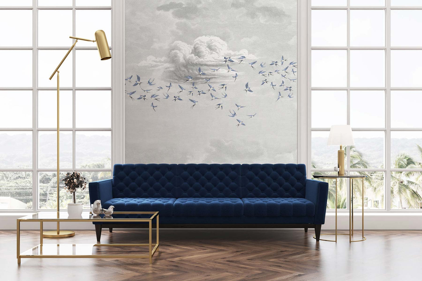 Veer Decor Swallow Clouds Pack 1 & 2 in Blue Wall Mural Animals Mural Blue Mural - 8184-BDL-CZ2