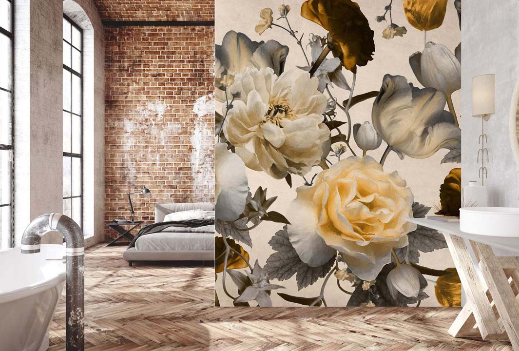 Veer Decor Vanity Pack 1, 2 & 3 in Yellow Wall Mural Botanical & Floral Mural Yellow Mural - 8184-BDL-DG